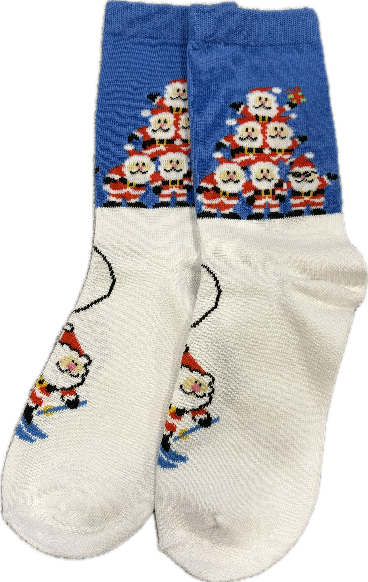 Blue Santa Skiing Socks