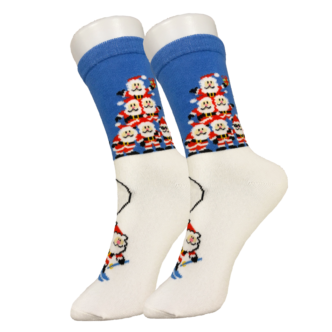 Blue Santa Skiing Socks