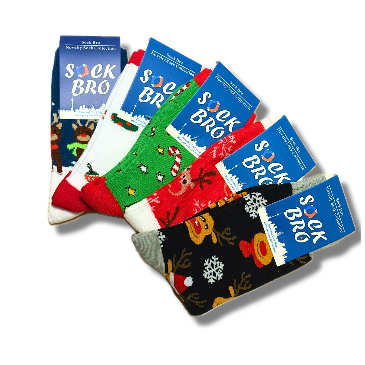 Women's Fun Christmas Bundle 5 Pack - Reindeer, Candy Cane, Snowflake, Stocking Christmas Socks