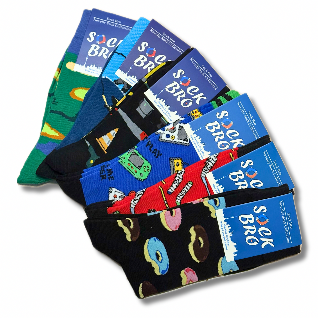 Best Seller Novelty Sock Bundle - 6 Pack - Construction, Hockey, Fishing, Golf, Video Games, Pepper Socks