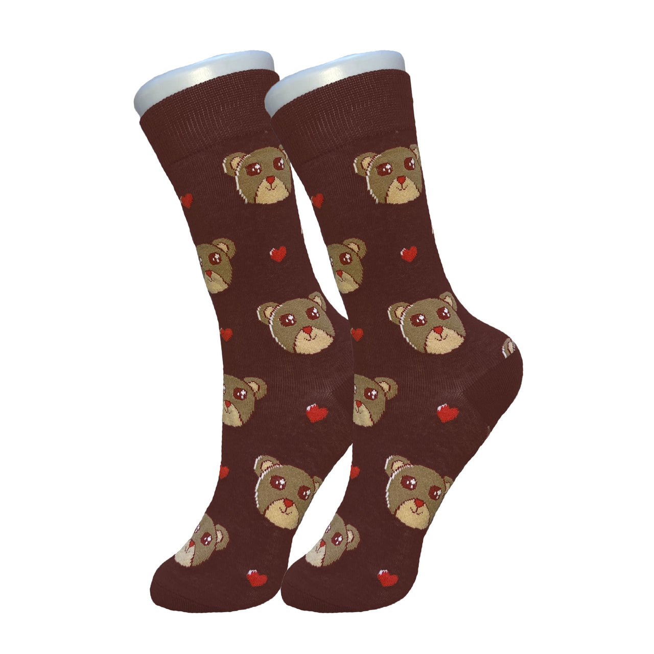 Maroon Heart Bear Socks